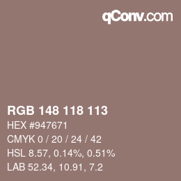 Farbcode: RGB 148 118 113 | qconv.com