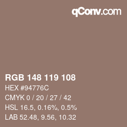 Farbcode: RGB 148 119 108 | qconv.com
