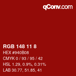 Color code: RGB 148 11 8 | qconv.com