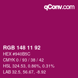 カラーコード: RGB 148 11 92 | qconv.com