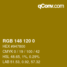 颜色代码: RGB 148 120 0 | qconv.com