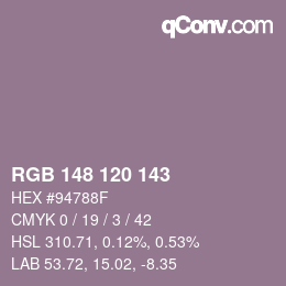 Color code: RGB 148 120 143 | qconv.com