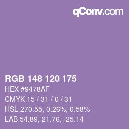 カラーコード: RGB 148 120 175 | qconv.com