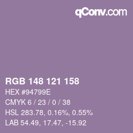 Color code: RGB 148 121 158 | qconv.com