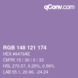 Color code: RGB 148 121 174 | qconv.com