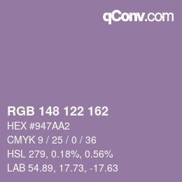 カラーコード: RGB 148 122 162 | qconv.com