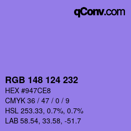 Color code: RGB 148 124 232 | qconv.com