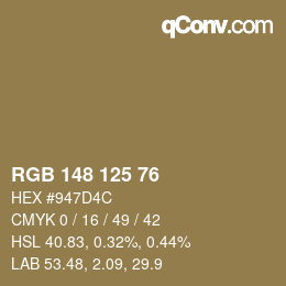 颜色代码: RGB 148 125 76 | qconv.com