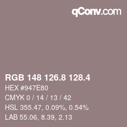 カラーコード: RGB 148 126.8 128.4 | qconv.com
