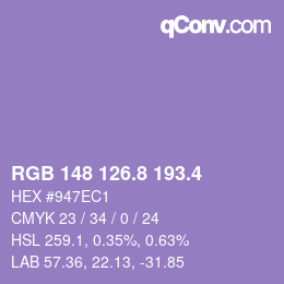 カラーコード: RGB 148 126.8 193.4 | qconv.com