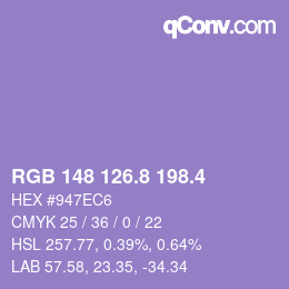 カラーコード: RGB 148 126.8 198.4 | qconv.com