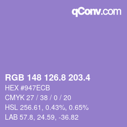 カラーコード: RGB 148 126.8 203.4 | qconv.com