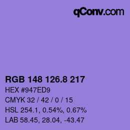 カラーコード: RGB 148 126.8 217 | qconv.com
