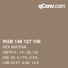 Color code: RGB 148 127 106 | qconv.com