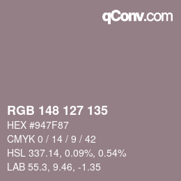 カラーコード: RGB 148 127 135 | qconv.com