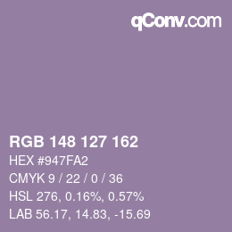 Color code: RGB 148 127 162 | qconv.com