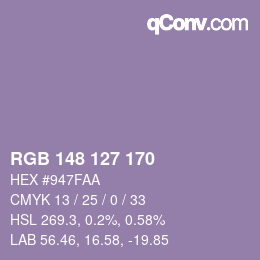 Color code: RGB 148 127 170 | qconv.com