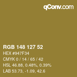 颜色代码: RGB 148 127 52 | qconv.com