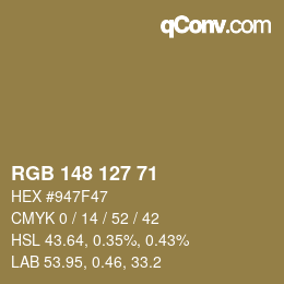 Color code: RGB 148 127 71 | qconv.com