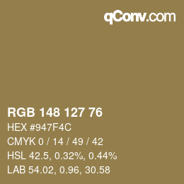 Color code: RGB 148 127 76 | qconv.com