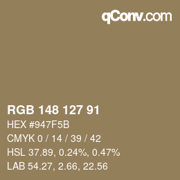 カラーコード: RGB 148 127 91 | qconv.com