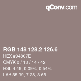 カラーコード: RGB 148 128.2 126.6 | qconv.com