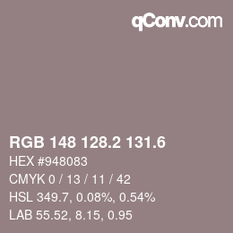 カラーコード: RGB 148 128.2 131.6 | qconv.com