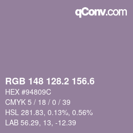カラーコード: RGB 148 128.2 156.6 | qconv.com