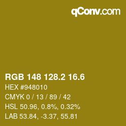 カラーコード: RGB 148 128.2 16.6 | qconv.com
