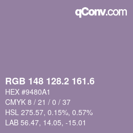 カラーコード: RGB 148 128.2 161.6 | qconv.com