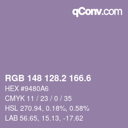 カラーコード: RGB 148 128.2 166.6 | qconv.com