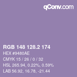 カラーコード: RGB 148 128.2 174 | qconv.com