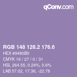 カラーコード: RGB 148 128.2 176.6 | qconv.com