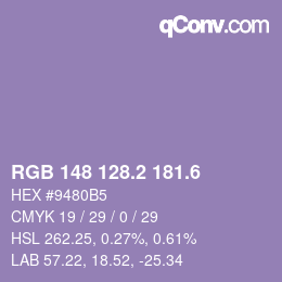 カラーコード: RGB 148 128.2 181.6 | qconv.com