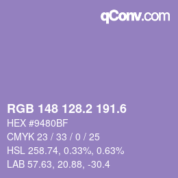 カラーコード: RGB 148 128.2 191.6 | qconv.com
