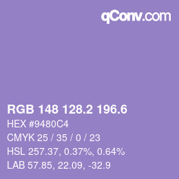 カラーコード: RGB 148 128.2 196.6 | qconv.com