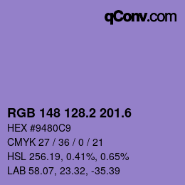 カラーコード: RGB 148 128.2 201.6 | qconv.com
