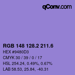 カラーコード: RGB 148 128.2 211.6 | qconv.com