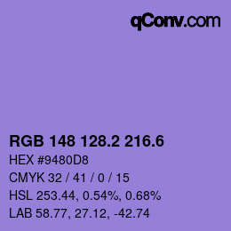 カラーコード: RGB 148 128.2 216.6 | qconv.com
