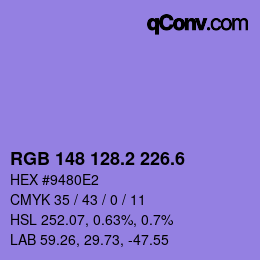カラーコード: RGB 148 128.2 226.6 | qconv.com