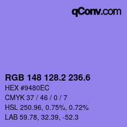カラーコード: RGB 148 128.2 236.6 | qconv.com