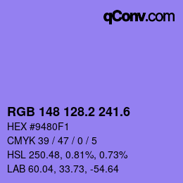 カラーコード: RGB 148 128.2 241.6 | qconv.com