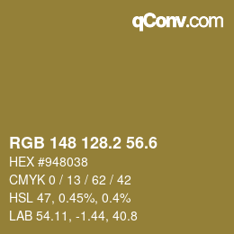 カラーコード: RGB 148 128.2 56.6 | qconv.com