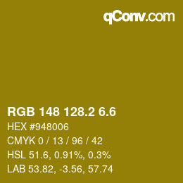 カラーコード: RGB 148 128.2 6.6 | qconv.com