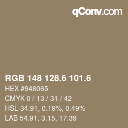 カラーコード: RGB 148 128.6 101.6 | qconv.com