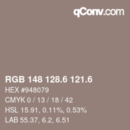 カラーコード: RGB 148 128.6 121.6 | qconv.com