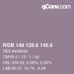 カラーコード: RGB 148 128.6 146.6 | qconv.com