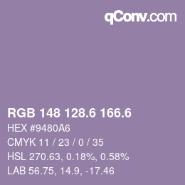 カラーコード: RGB 148 128.6 166.6 | qconv.com