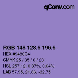 カラーコード: RGB 148 128.6 196.6 | qconv.com