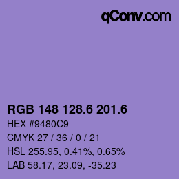 カラーコード: RGB 148 128.6 201.6 | qconv.com